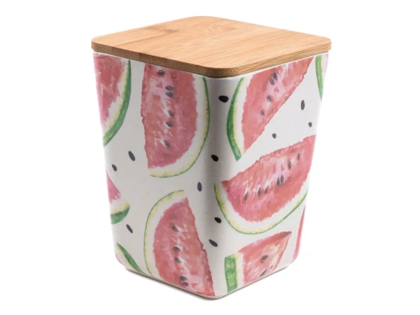 БАНКА ДЛЯ СЫПУЧИХ ПРОДУКТОВ бамбуковая "Арбуз" 11*11*14,5 см (арт. BP1111-M-18005, код 177912)