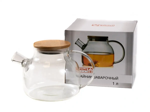 ЧАЙНИК ЗАВАРОЧНЫЙ стекло/бамбук 1 л/13 см (арт. 321710, код 249305)