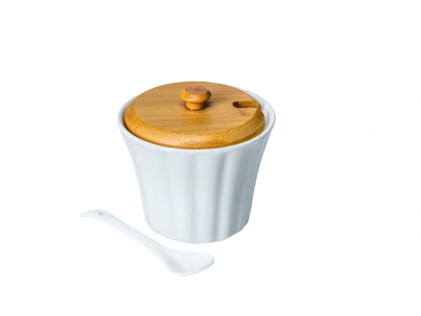 САХАРНИЦА фарфор/бамбук с ложкой 250 мл/10*10*9,5 см (арт. PJ01545-A, код 273737)