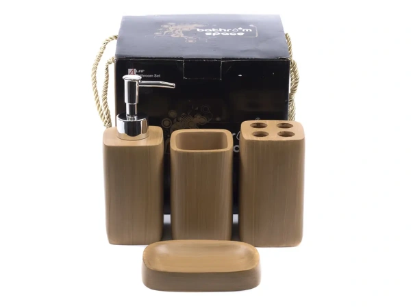 НАБОР ДЛЯ ВАННОЙ из полирезина 4 пр.: дозатор для жидкого мыла, подставка для зубных щеток, стакан, подставка для мыла (арт. 25736791, код 182329)