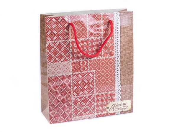 ПАКЕТ ДЛЯ ПОДАРКОВ бумажный "Вышивка" 23*27*8 см (арт. 25553950, код 160785)