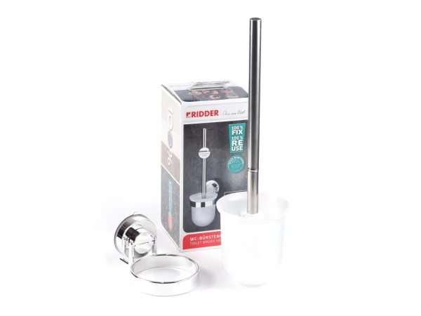 ЩЕТКА ДЛЯ WC пластмасса/металл в подставке с металлическим держателем на присоске 10*13,5*36,5 см (арт. 12112100, код 121130)